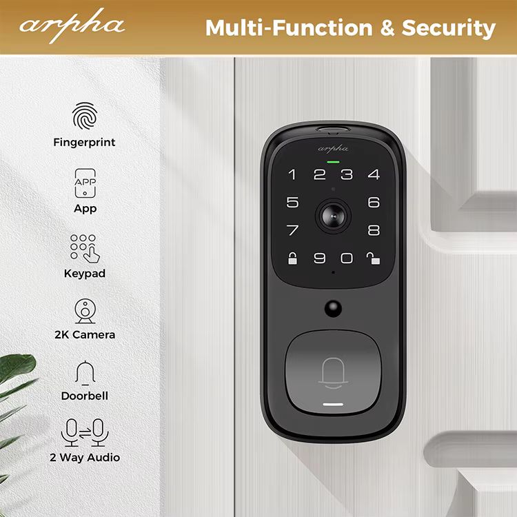 Smart keyless deadbolt lock with integrated camera and doorbell